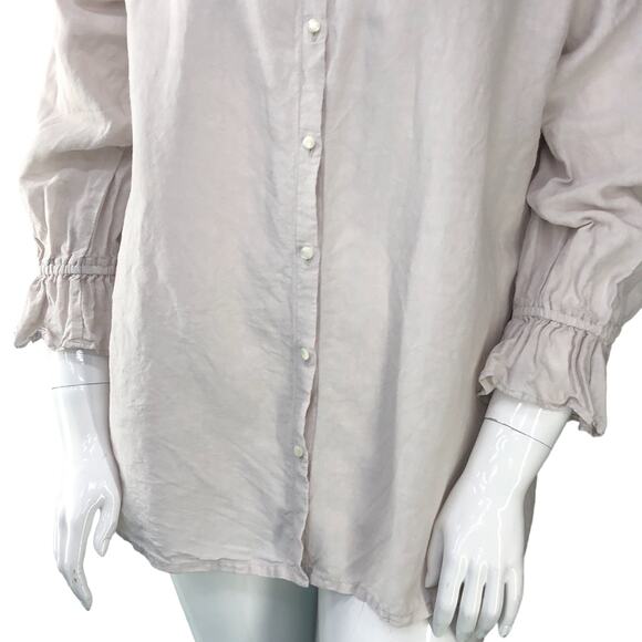 Nest Robe Womens Size OS One Size Blouse Button Up Band Collar Linen Ruched Cuff - Picture 3 of 16